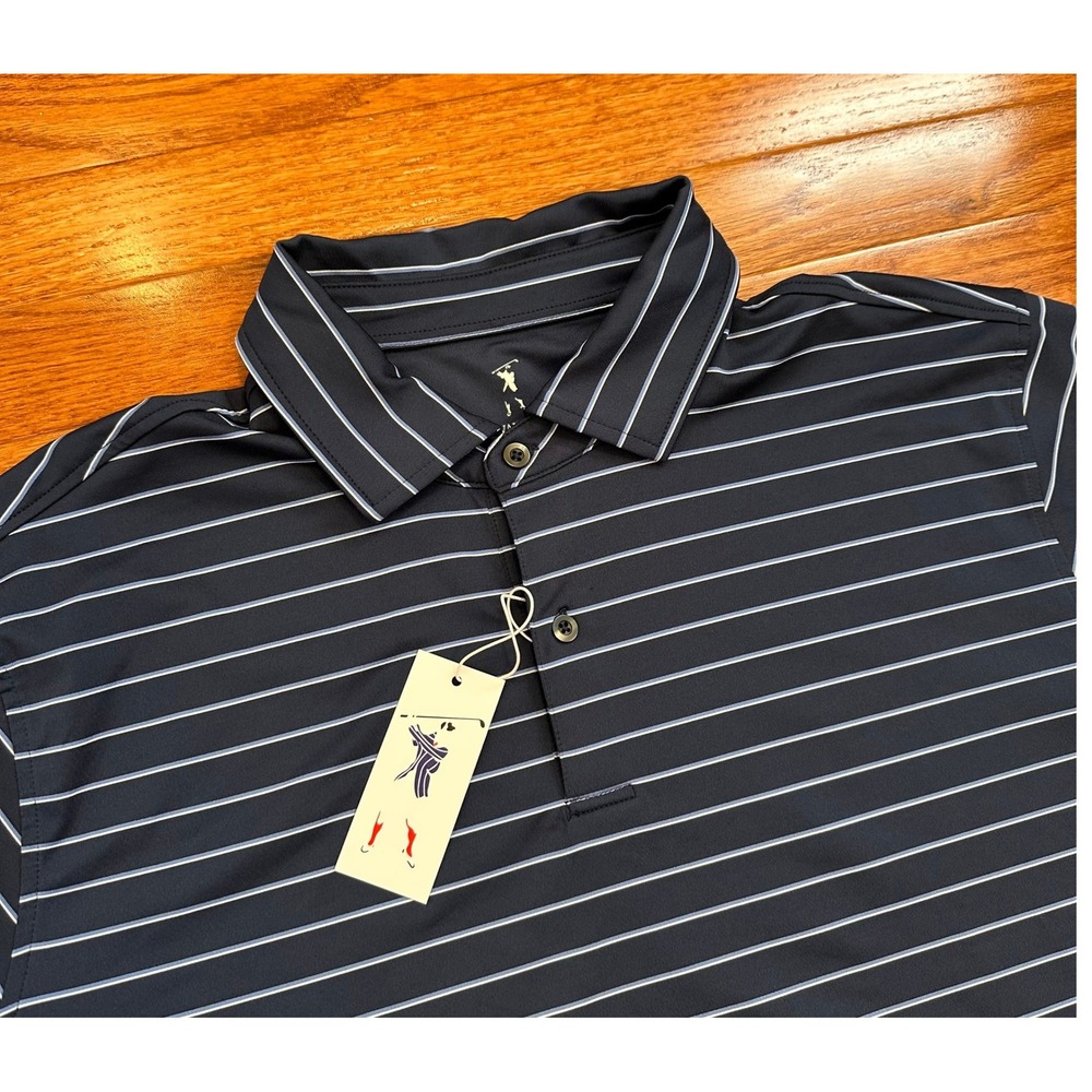 New Fairway & Greene Tech Performance Golf Polo Shirt Mens 2XL Blue Striped